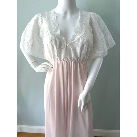 Vintage Sheer Babydoll Nightgown Dress Robe Pale Pink & White Lace size Small - Picture 4 of 9